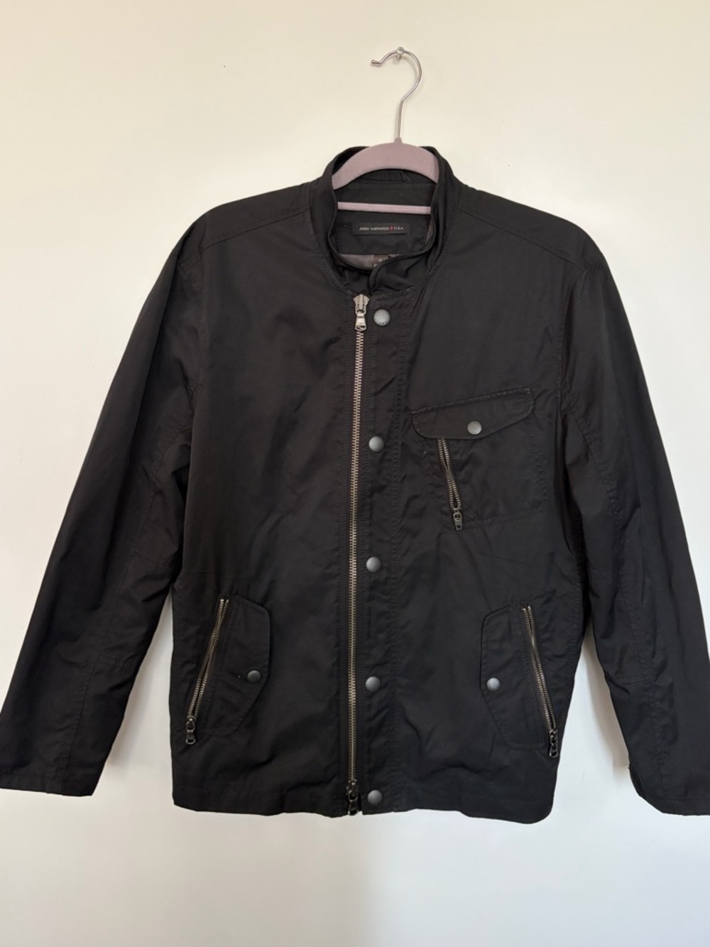 John Varvatos Black Military Flight Jacket Extra Zip-up Pockets - M